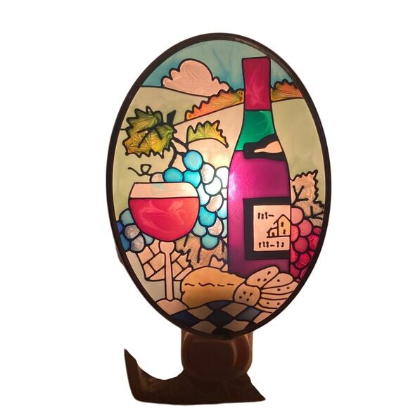 Joan Baker Designs Hand Painted Wine & Cheese Stained Glass Nightlight Grapes - Picture 11 of 11